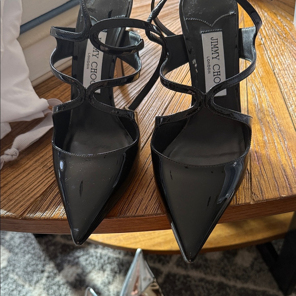 Jimmy Choo Black Patent Strappy Heels